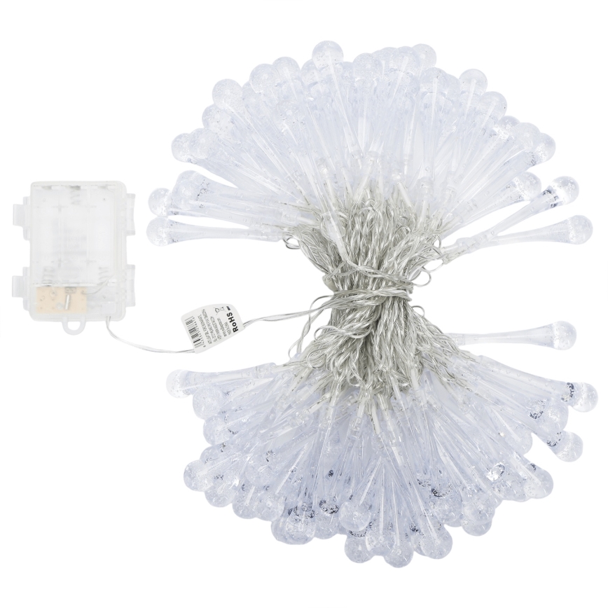 Aigostar - LED āra Ziemassvētku virtene 100xLED/8 režīmi 3xAA 10 m IP44 auksti balta pilieni