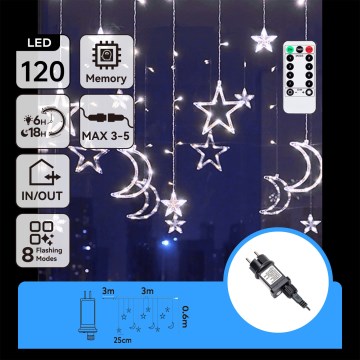 Aigostar - LED āra Ziemassvētku gaismas virtene 120xLED/6W/230V/8 režīmi 3x0,6m IP44 auksti balta + tālvadības pults