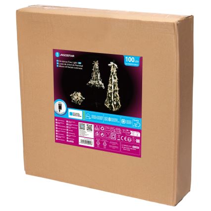 Aigostar - LED Āra Ziemassvētku egle 100xLED 1,5m IP44 balta/zelta auksti balta