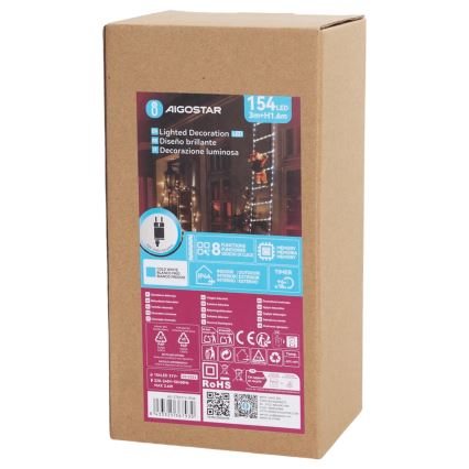 Aigostar - LED āra Ziemassvētku rotājums 154 LED / 8 režīmi 1,6 m IP44 auksti balta