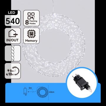 Aigostar - LED āra Ziemassvētku rotājums 540xLED/6W/230V IP44 auksti balta 45 cm aplis