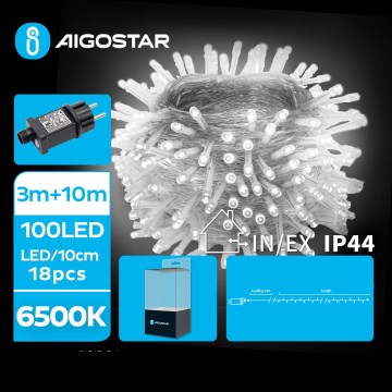 Aigostar - LED āra Ziemassvētku virtene 100 LED/8 funkcijas 13 m IP44 auksta balta