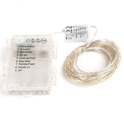 Aigostar - LED Āra Ziemassvētku virtene 100xLED/8 funkcijas/3xAA10,3m IP44 daudzkrāsains