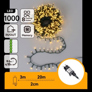 Aigostar - LED āra Ziemassvētku virtene 1000xLED/8 funkcijas 23m IP44 silti balta