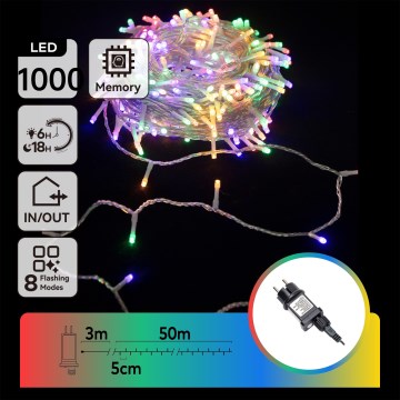 Aigostar - LED āra Ziemassvētku virtene 1000xLED/8 funkcijas 53m IP44 daudzkrāsaina