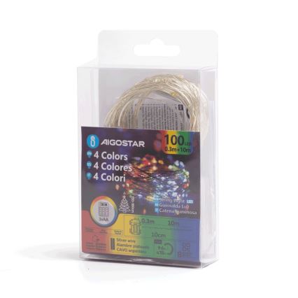 Aigostar - LED āra ziemassvētku virtene, 100 LED, 8 režīmi, 3xAA, 10,3 m, IP44, daudzkrāsaina