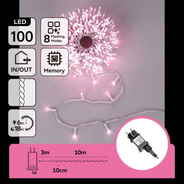 Aigostar - LED āra Ziemassvētku virtene 100xLED/8 funkcijas 13m IP44 rozā