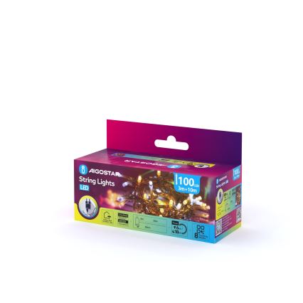 Aigostar - LED āra ziemassvētku virtene 100xLED/8 funkcijas 13m IP44 siltā balta/aukstā balta