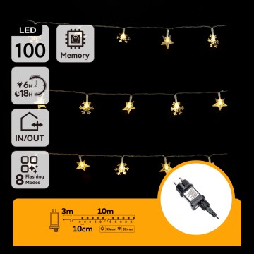 Aigostar - LED āra Ziemassvētku virtene 100xLED/8 funkcijas 13m IP44 siltā balta