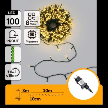 Aigostar - LED āra Ziemassvētku virtene 100xLED/8 funkcijas 13m IP44 siltā balta