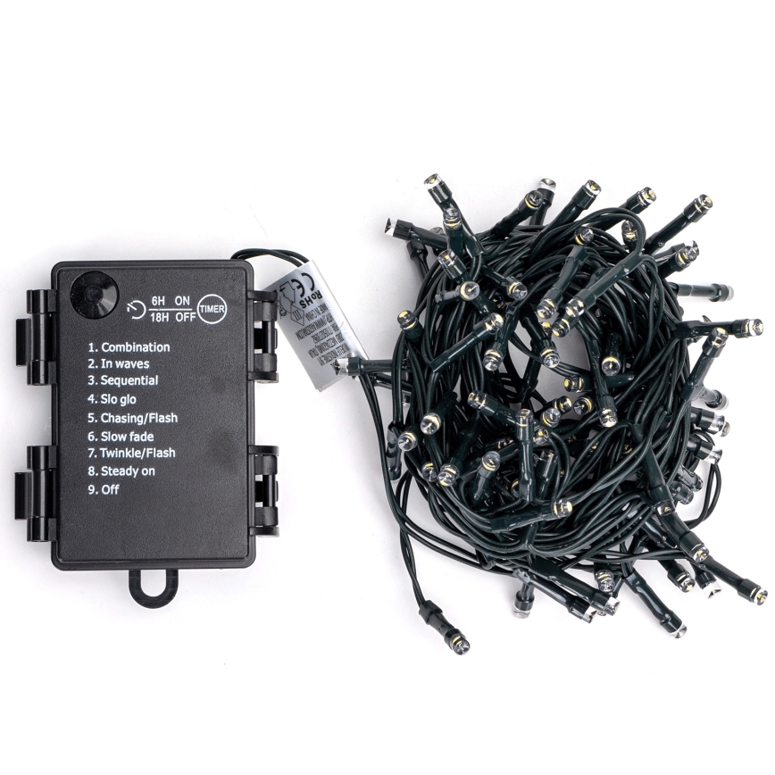 Aigostar - LED āra Ziemassvētku virtene 100xLED/8 funkcijas 3xAA 5,3 m IP44 auksti balta