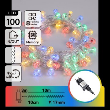Aigostar - LED āra Ziemassvētku virtene 100xLED/8 režīmi 13m IP44 daudzkrāsaina