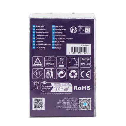 Aigostar - LED āra Ziemassvētku virtene 100 LED/8 režīmi, 3xAA, 10,3 m, IP44, daudzkrāsaina