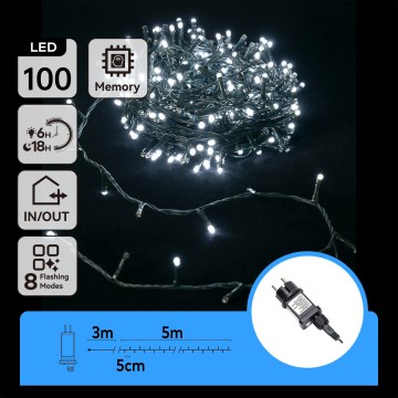 Aigostar - LED Āra Ziemassvētku virtene 100xLED/8 režīmi 8m IP44 auksti balta