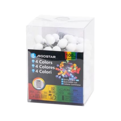 Aigostar - LED āra Ziemassvētku gaismas virtene 100x LED / 3x AA / 8 režīmi, 10,3 m, IP44, daudzkrāsaina