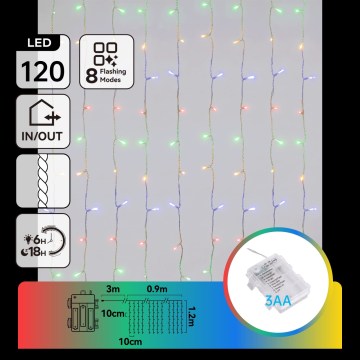 Aigostar - LED āra ziemassvētku virtene 120 LED/8 režīmi 3xAA 3,9x1,2m IP44 daudzkrāsaina