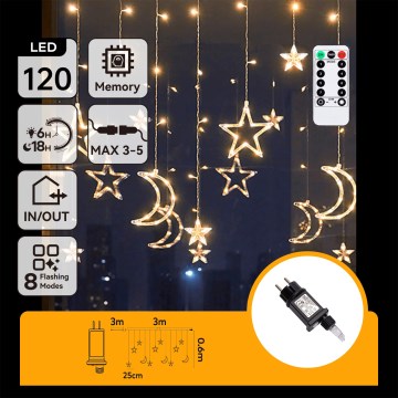 Aigostar - LED āra Ziemassvētku virtene 120xLED/6W/230V/8 funkcijas 3x0,6m IP44 siltā balta + ar tālvadības pulti