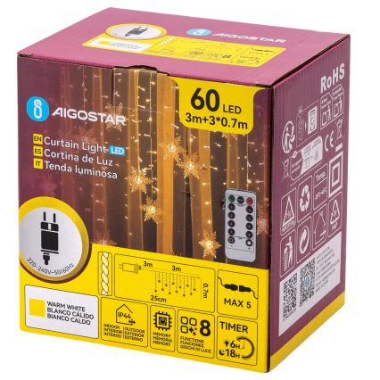 Aigostar - LED āra Ziemassvētku virtene 120xLED/8 funkcijas 3x0,7m IP44 siltā balta + tālvadības pults
