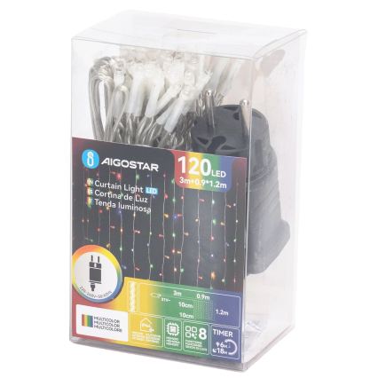 Aigostar - LED āra Ziemassvētku virtene 120xLED/8 funkcijas 3,9x1,2m IP44 daudzkrāsaina