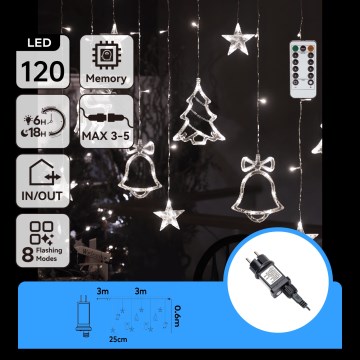 Aigostar - LED āra Ziemassvētku virtene 120xLED/8 funkcijas 3x0,6m IP44 auksti balta + ar tālvadības pulti