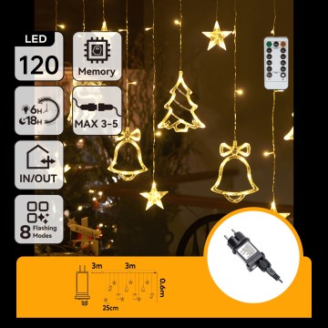 Aigostar - LED Āra Ziemassvētku virtene 120xLED/8 funkcijas 3x0,6m IP44 silti balta + tālvadības pults