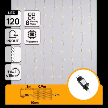 Aigostar - LED āra Ziemassvētku virtene 120xLED/8 režīmi 3,9x1,2m IP44 siltā balta