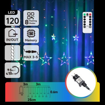 Aigostar - LED āra Ziemassvētku virtene 120xLED/8 režīmi 6x0,6m IP44 daudzkrāsaina + tālvadība