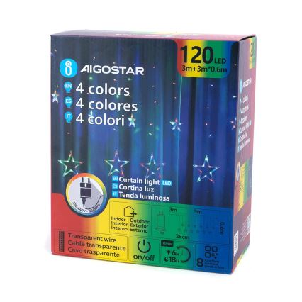 Aigostar - LED āra Ziemassvētku virtene 120xLED/8 režīmi 6x0,6m IP44 daudzkrāsaina + tālvadība
