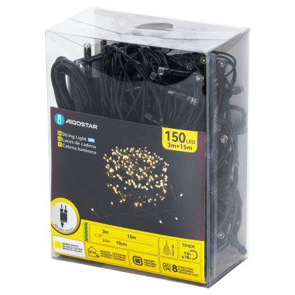Aigostar - LED āra Ziemassvētku virtene 150 LED/8 funkcijas, 18 m, IP44, siltā baltā krāsā