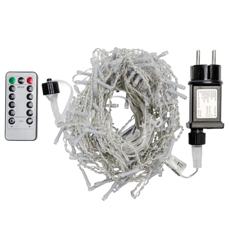 Aigostar - Āra Ziemassvētku LED virtene 150 LED/6W/230V/8 režīmi 1,5x1m IP44 auksti balta + ar tālvadības pulti