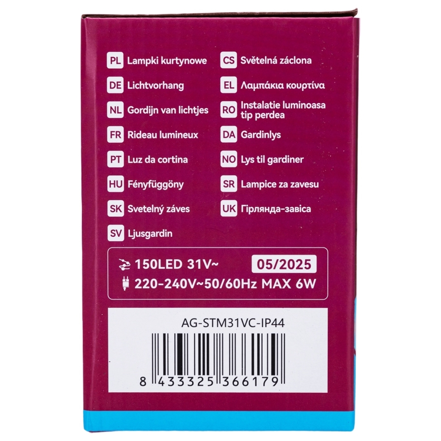 Aigostar - Āra Ziemassvētku LED virtene 150 LED/6W/230V/8 režīmi 1,5x1m IP44 auksti balta + ar tālvadības pulti