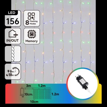 Aigostar - LED Āra Ziemassvētku virtene 156xLED/8 funkcijas 4,2x1,2m IP44 daudzkrāsaina
