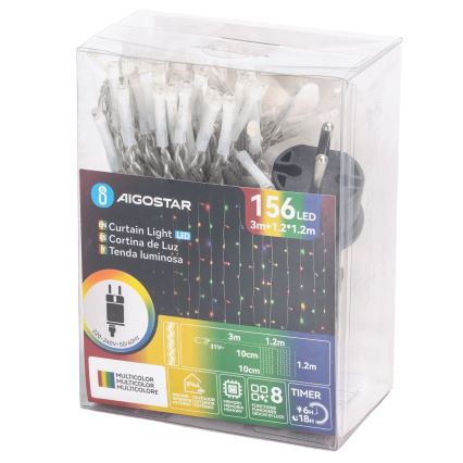 Aigostar - LED Āra Ziemassvētku virtene 156xLED/8 funkcijas 4,2x1,2m IP44 daudzkrāsaina