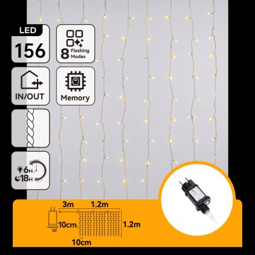 Aigostar - LED āra Ziemassvētku virtene 156xLED/8 funkcijas 4,2x1,2m IP44 siltā balta