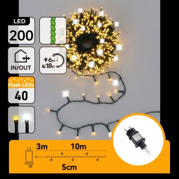Aigostar - LED āra Ziemassvētku virtene 160xLED+40xLED 13m IP44 siltā+aukstā balta