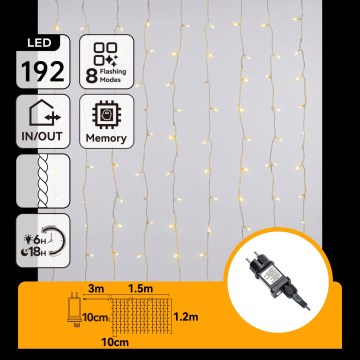 Aigostar - LED Āra Ziemassvētku virtene 192xLED/8 režīmi 4,5x1,2m IP44 silti balta