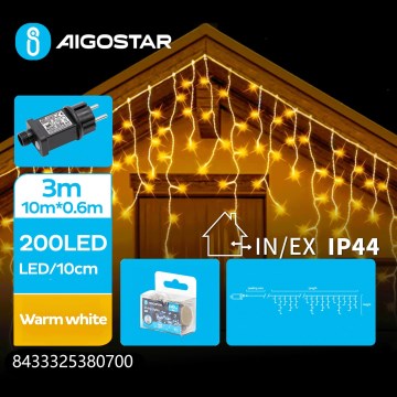 Aigostar - LED āra Ziemassvētku virtene 200 LED/8 režīmi 13x0,6m IP44 silti balta