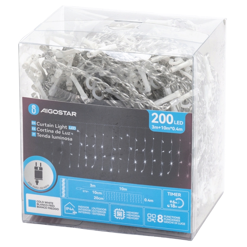 Aigostar - LED āra  virtene 200xLED/3,6W/230V/8 funkcijas 10x0,4m IP44 auksti balta