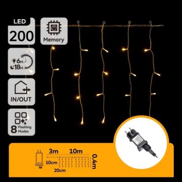 Aigostar - LED āra Ziemassvētku virtene 200xLED/8 funkcijas 10x0,4m IP44 silti balta