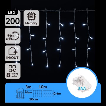Aigostar - LED āra Ziemassvētku virtene 200xLED/8 funkcijas 13x0,4m IP44 auksti balta