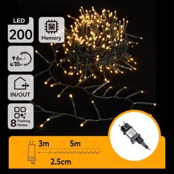 Aigostar - LED Āra Ziemassvētku virtene 200xLED/8 funkcijas 8m IP44 siltā balta
