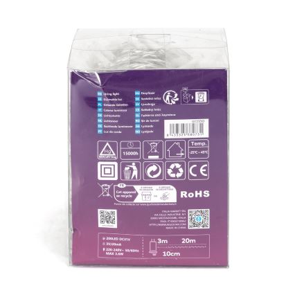 Aigostar - LED āra Ziemassvētku virtene 200xLED/8 režīmi 23 m IP44 siltā balta