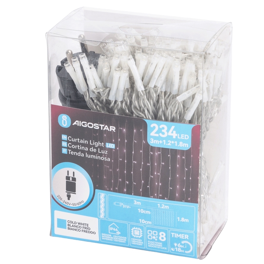 Aigostar - LED Āra Ziemassvētku virtene 234xLED 1,2x1,8m IP44 auksti balta