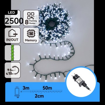 Aigostar - LED āra Ziemassvētku virtene 2500xLED/8 funkcijas 53m IP44 auksti balta