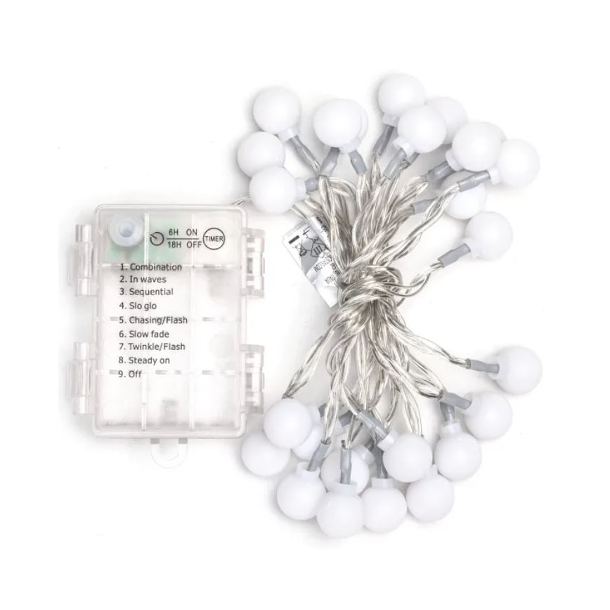 Aigostar-LED Āra ziemassvētku virtene 25xLED/3xAA/8 funkcijas 2,8 m IP44 silti balta