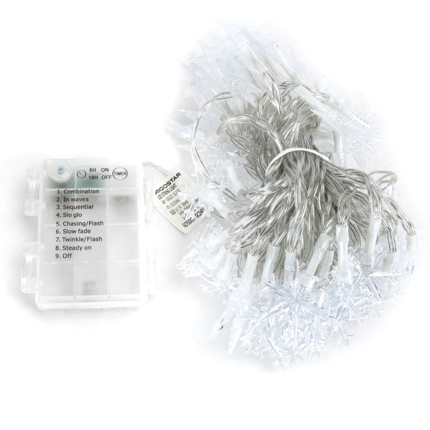 Aigostar - LED āra virtene, 25 LED / 8 funkcijas, 3xAA, 2,5 m, IP44, siltā balta, zvaigznes