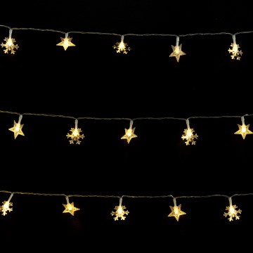 Aigostar - LED āra Ziemassvētku virtene 25xLED/8 funkcijas 3xAA 2,5m IP44 silti baltas zvaigznes