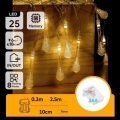 Aigostar - LED āra Ziemassvētku virtene 25xLED/8 režīmi 3xAA 2,5 m IP44 siltā balta pilieni