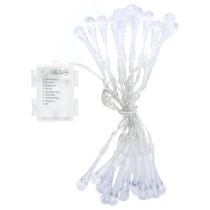 Aigostar - LED āra Ziemassvētku virtene 25xLED/8 režīmi 3xAA 2,5 m IP44 siltā balta pilieni