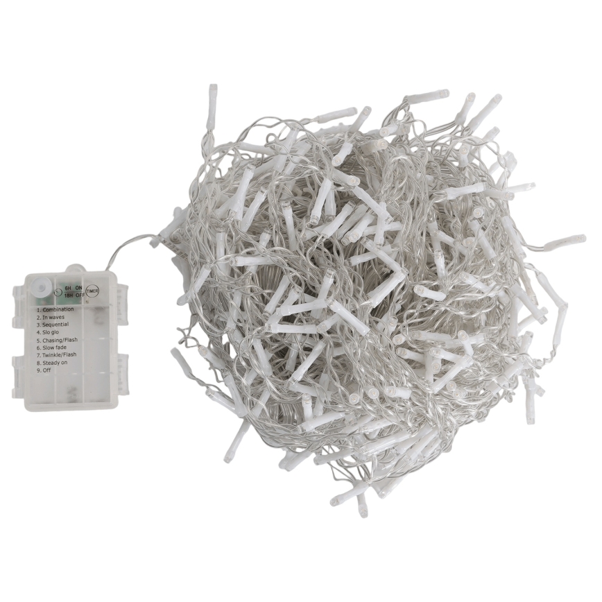 Aigostar - LED āra Ziemassvētku virtene, 300 LED, 8 režīmi, 3×AA baterijas, 18×0,6 m, IP44, silti balta